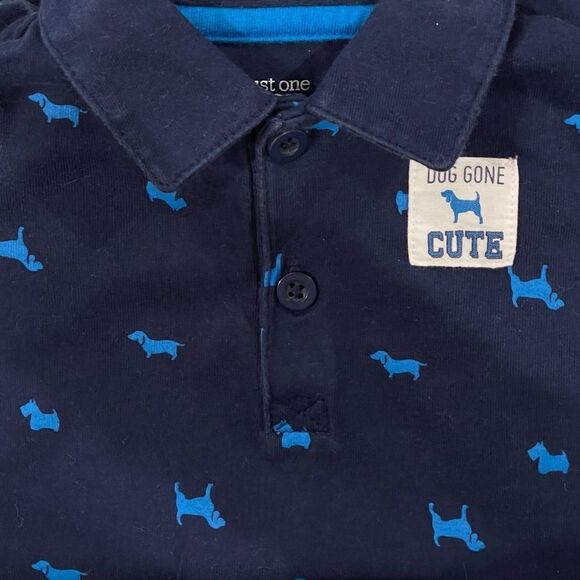 Carters Dog Gone Cute Boys 3M Navy Background w/ Blue Dogs Allover Print Romper - Picture 3 of 3
